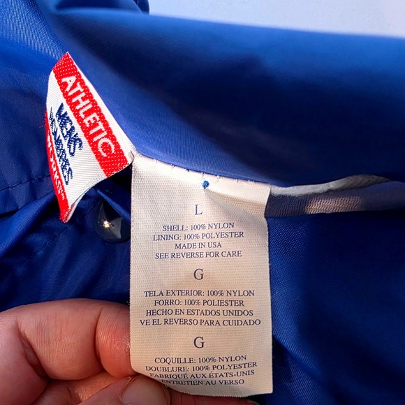 Vtg Nylon Blue Snap Front Coach Sport Jacket Light LG Athletic Works Mens 23x26 - Picture 6 of 7